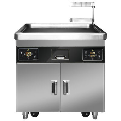 Commercial Kitchen Multifunctional Mobile Teppanyaki Grill Table with Double Furnace