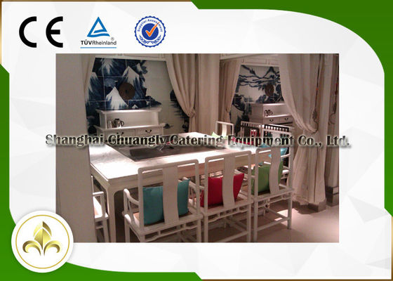 Beli Meja Panggangan Teppanyaki Outdoor / Indoor Delapan Kursi Dibangun Di Pemurni Asap Elektrostatik pembuatan online