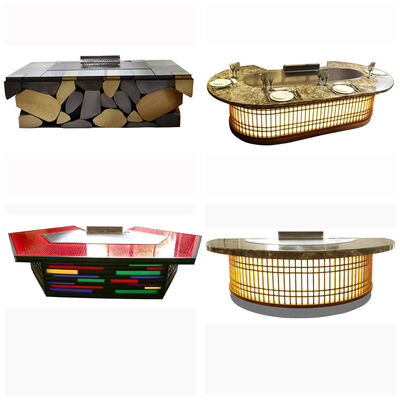 ซื้อ โต๊ะแกริล Teppanyaki รูปแบบพัดลม 11 ที่นั่งที่กําหนดเอง ขนาดการปรุงอาหาร 500*380 มม สําหรับร้านอาหารและโรงแรมพาณิชย์ การผลิตออนไลน์
