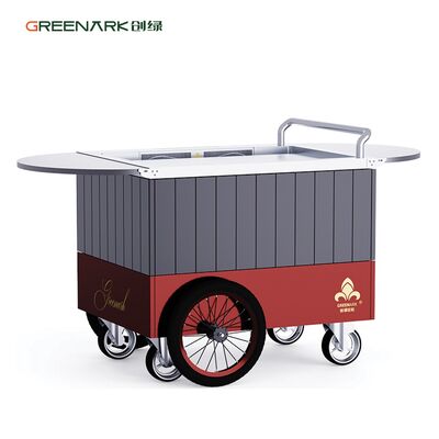 kupować Mobilny grill teppanyaki z płytą ze stali stopowej przeznaczonej do kontaktu z żywnością, nagrzewający się do 250°C w 8 minut, z rozkładanym stołem i kołami 16'' produkcja online