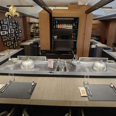 kaufen Restaurant Schwerlast 8KW Leistung 11 Sitzplätze Spezial-Alloy-Stahl Teppanyaki Grilltisch Online-Herstellung
