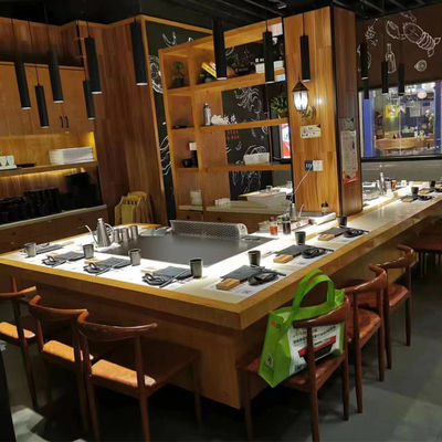 कस्टम स्टेनलेस स्टील आयत Teppanyaki ग्रिल टेबल 7-10 सीटें